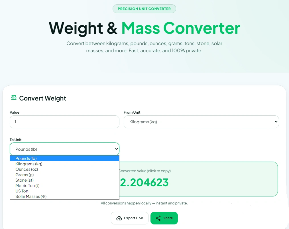 Weight and mass metric scale conversion illustration